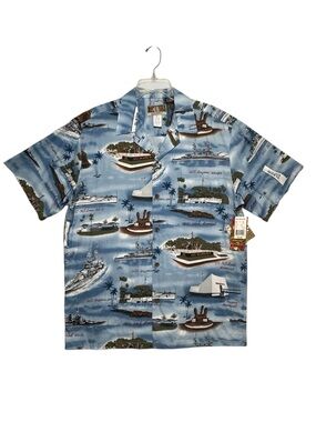 NWT Kalaheo Pearl Harbor Memorial Hawaiian Aloha Shirt Size L RJC Blue